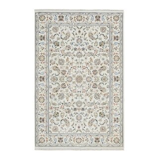 Shahbanu Rugs Ivory, Hand Knotted, Nain with All Over Design, 250 KPSI ...