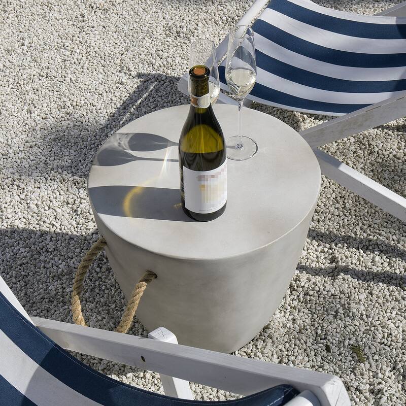 COSIEST Outdoor Lightweight Concrete Side Table w Hemp Rope Handles
