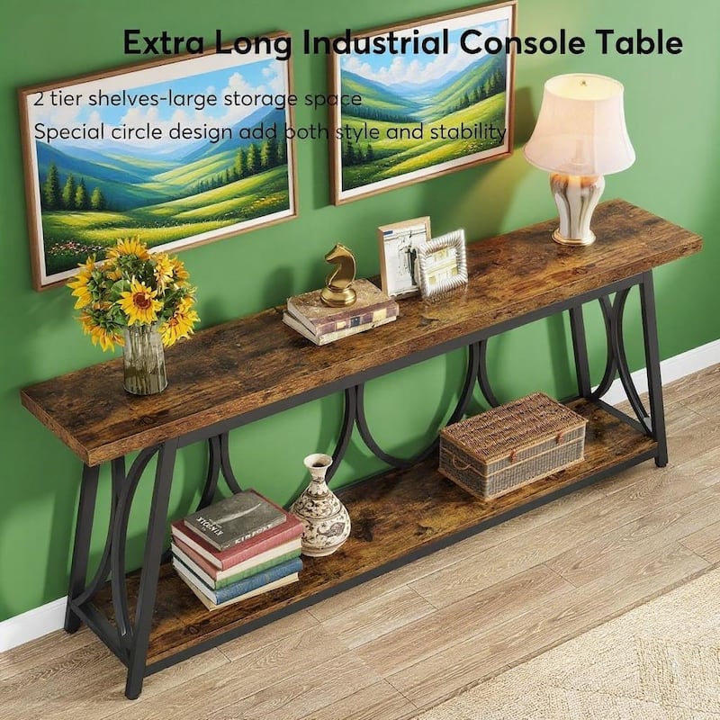 Particle Board Console Table Metal Frame with Shelf - 70.87” L x 11.81” W x 31.5” H
