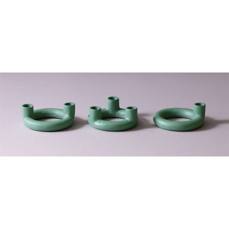 Green Aluminium 2-Taper Candle Holder- A - Green