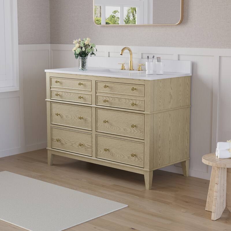 35''H Solid Wood Bathroom Vanity with Carrera White Quartz Top,Drawers And Single Sink