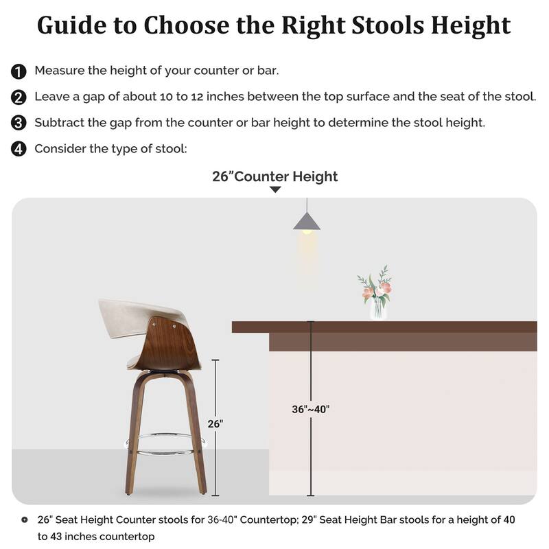 Modern Swivel Bar Stools Upholstered Counter Height Stools, Set of 2