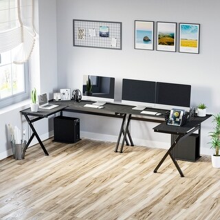 HOMCOM 61-in. Modern Reversible L-shaped Office Desk w/ CPU Stand ...