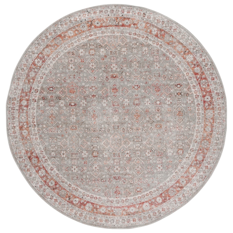SAFAVIEH Vintage Nienke Tabriz Oriental Rug - 6'7" Round - Grey/Rust