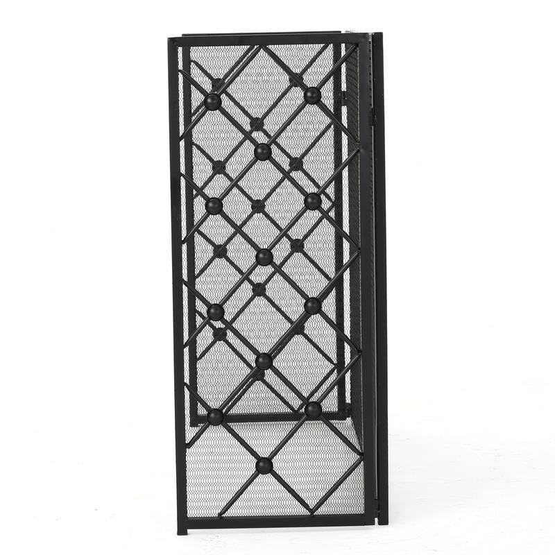 Roomfitters 3-Panel Fireplace Screen, Diamond Lattice Spark Guard, Folding Metal Fireguard for Hearth Safety, Mesh Cover, Black