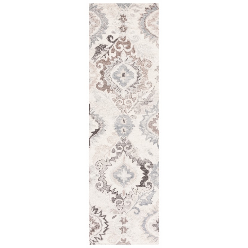 SAFAVIEH Handmade Suzani Denyse Modern Wool Rug - 5' - 2'3" x 8' Runner - Ivory/Grey