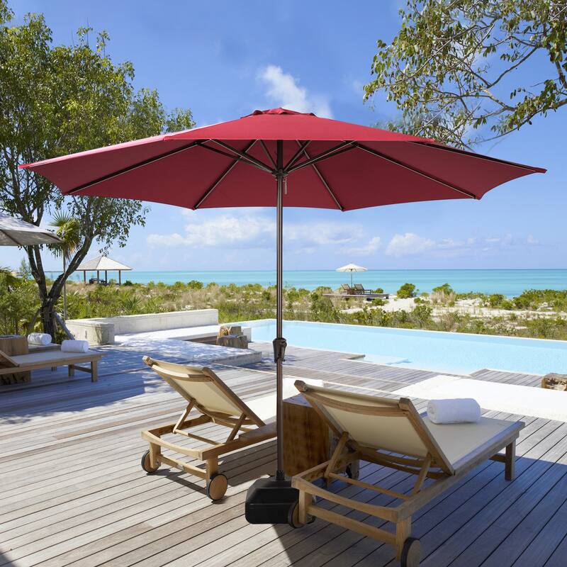 Outdoor 11’ Patio Umbrella with Crank, Base Included - Dark Red