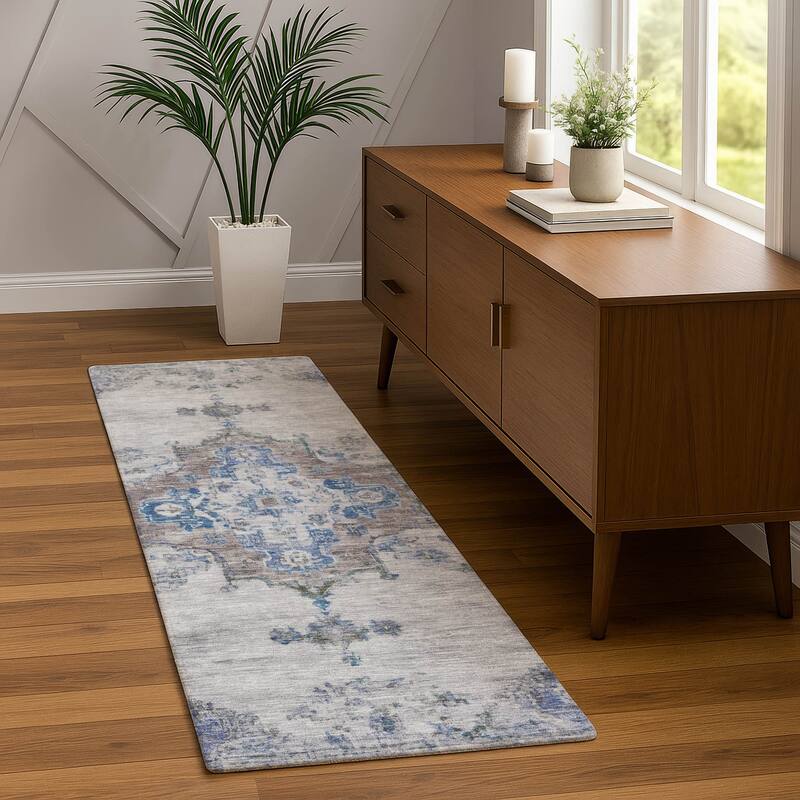 Machine Washable Indoor/ Outdoor Traditional Tabriz Chantille Rug