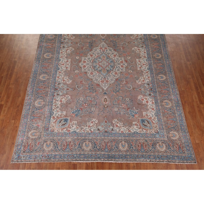 Grey Tabriz Persian Vintage Area Rug Hand-Knotted Wool Carpet - 9'3" x 12'8"