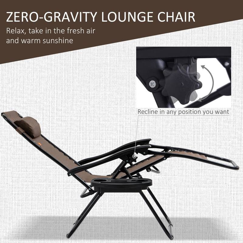 Outdoor Zero Gravity Chairs with Side Table, Set of 2 Folding Reclining Chairs with Cupholders & Pillows