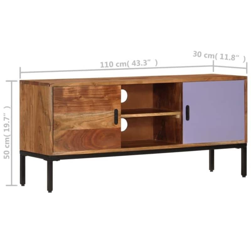 vidaXL TV Stand Honey Brown and Gray 43.3"x11.8"x19.7" Solid Wood Acacia - 43.3" x 11.8" x 19.7"