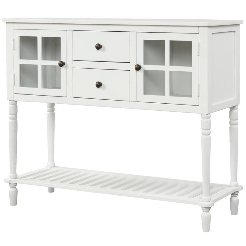 Storage Sideboard Coffee Bar Cabinet with Brass Knobs, Glass Doors, and Bottom Shelf for Dining Living Room, Hallway, Entrance