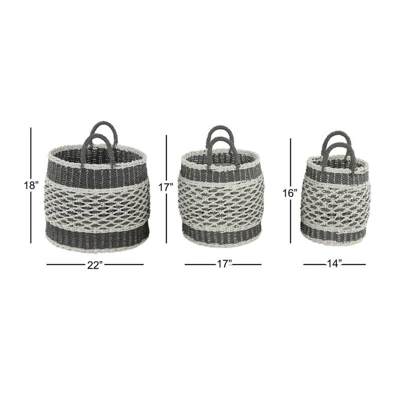 Plastic Boho Storage Basket (Set of 3) - 18", 17", 16"H