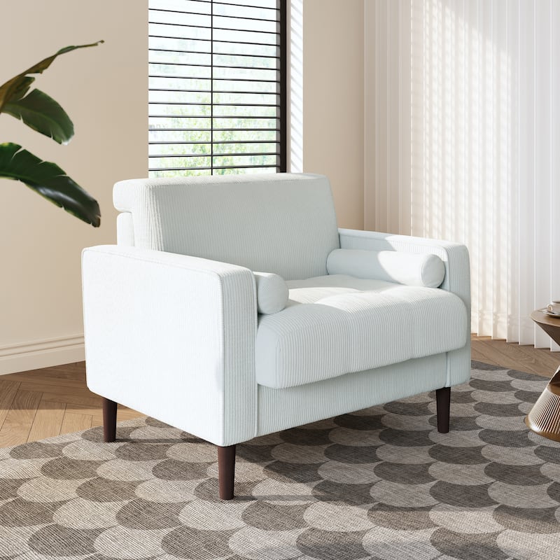 Modern Upholstered Corduroy Wide Armchair with Bolster Pillows