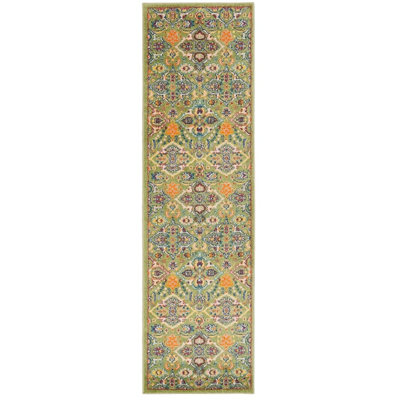 Nourison Allur Contemporary Boho Floral Medallion Area Rug - 2' 3" x 10' - Sage/Ivory