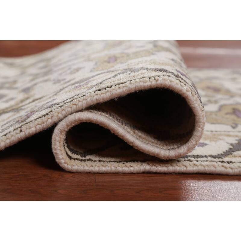 All-Over Ivory Oushak Oriental Runner Rug Handmade Wool Carpet - 2'6" x 7'11"