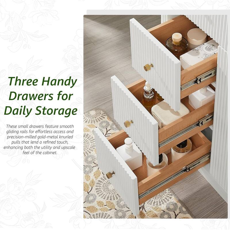 36" Modern Fluted Bathroom Vanity with Sink, Washstand for Kitchen