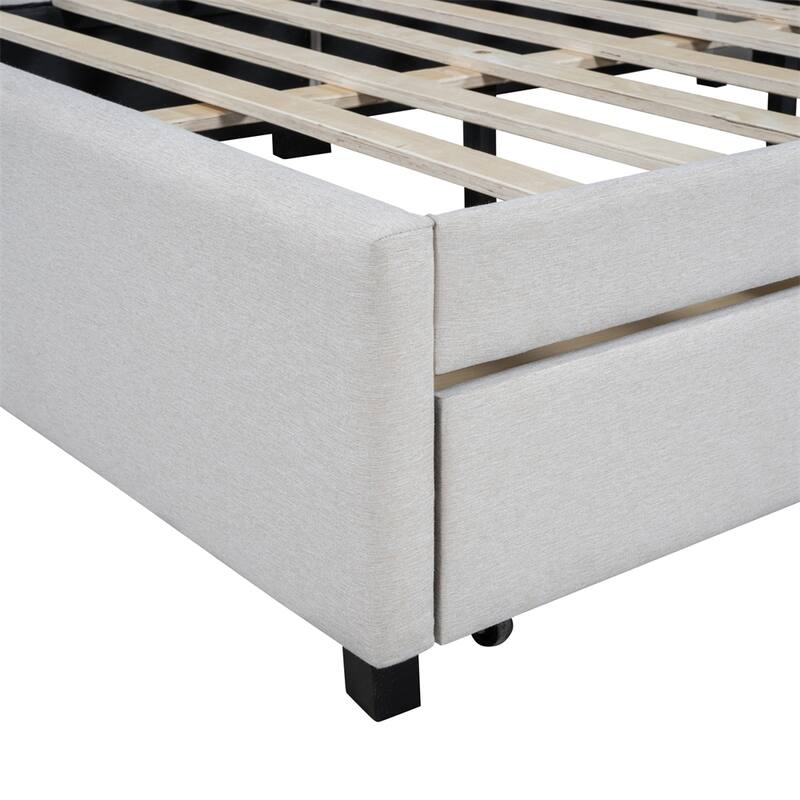 Full Size Upholstered Linen Fabric Daybed with 2 Storage Drawers