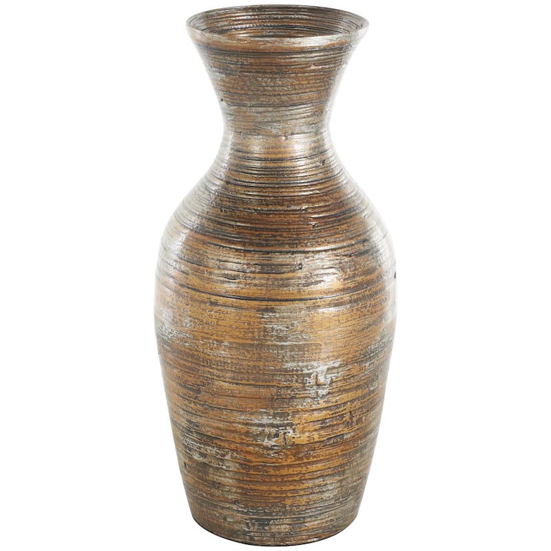 Bamboo Wood Antique Inspired Pot Decorative Vase - Brown - Roche River Decor