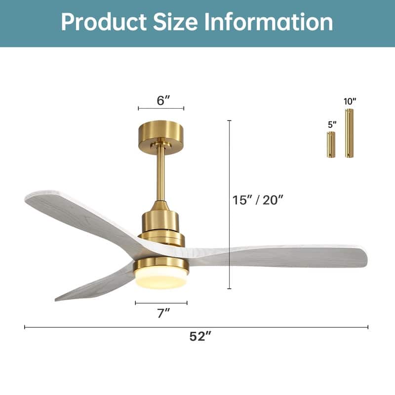 Sofucor 48/52 Inch Wood Ceiling Fan with Light and Remote/Smart App Voice Control, Dimmable Lights Included