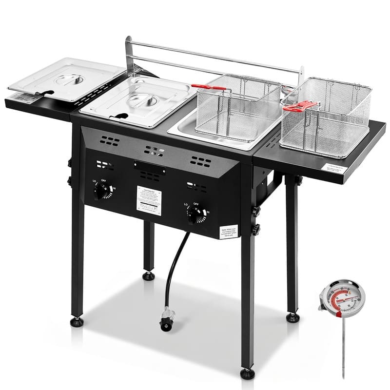 Outdoor Deep Fryer With Dual 8QT Stainless Steel Tank & Basket - N/A