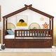 preview thumbnail 9 of 24, Twin Size Wooden House Bed with Twin Size Trundle and Headboards