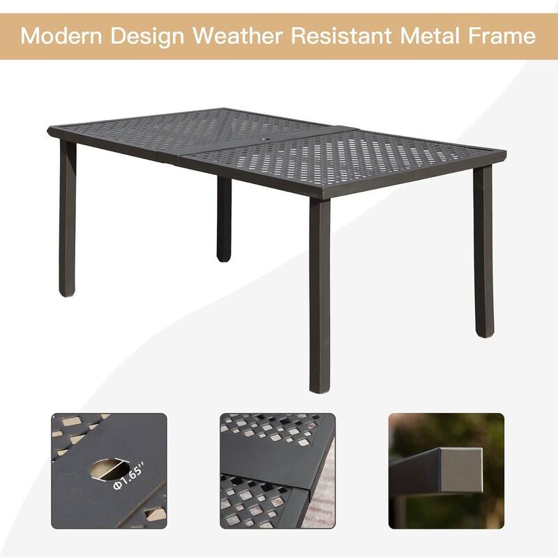Outdoor 7 pcs Patio Dining Set, Metal Dining Table, Swivel and Dining Chairs Conversation Set with Removable Beige Cushi