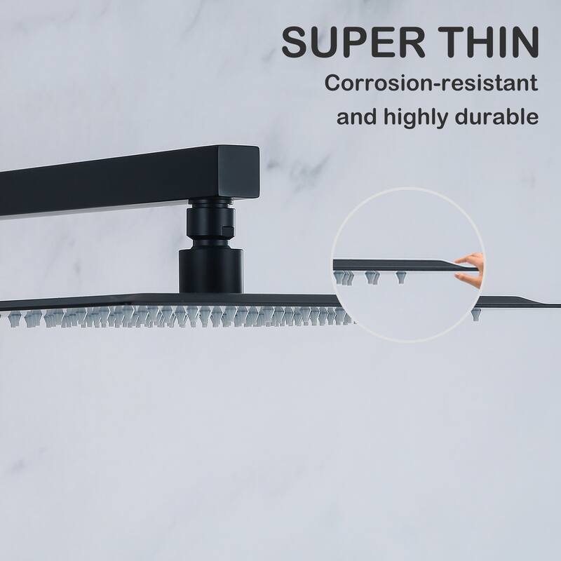 Super-thin 12'' Rotatable High Pressure Rain Shower Head with Self-Cleaning and Aerating Technology in Black / Gold