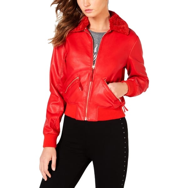 Shop Guess Womens Tani Bomber Jacket Faux Fur Collar Lightweight Overstock 29010056