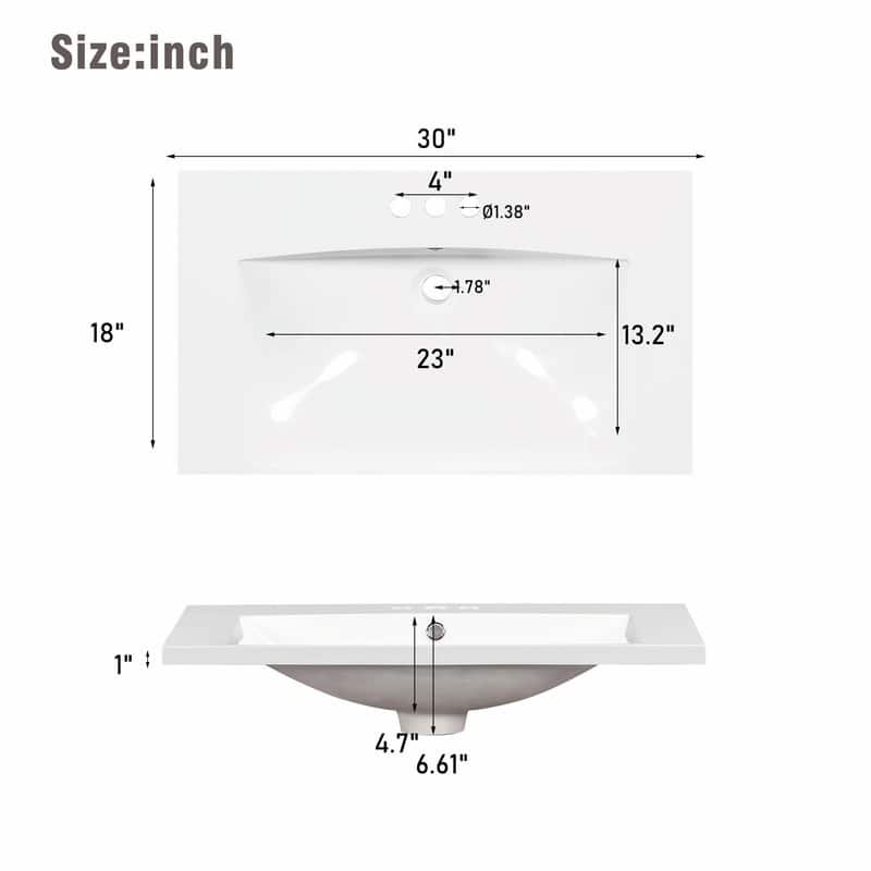 30" White Bathroom Vanity with Single Sink, 2 Doors, and Drawer