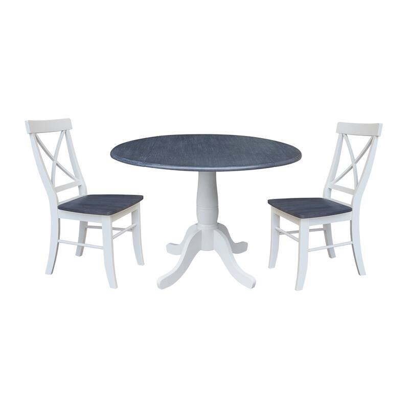 42" Round Top Dual Drop Leaf Pedestal Table with Dining Chairs - 3-Piece