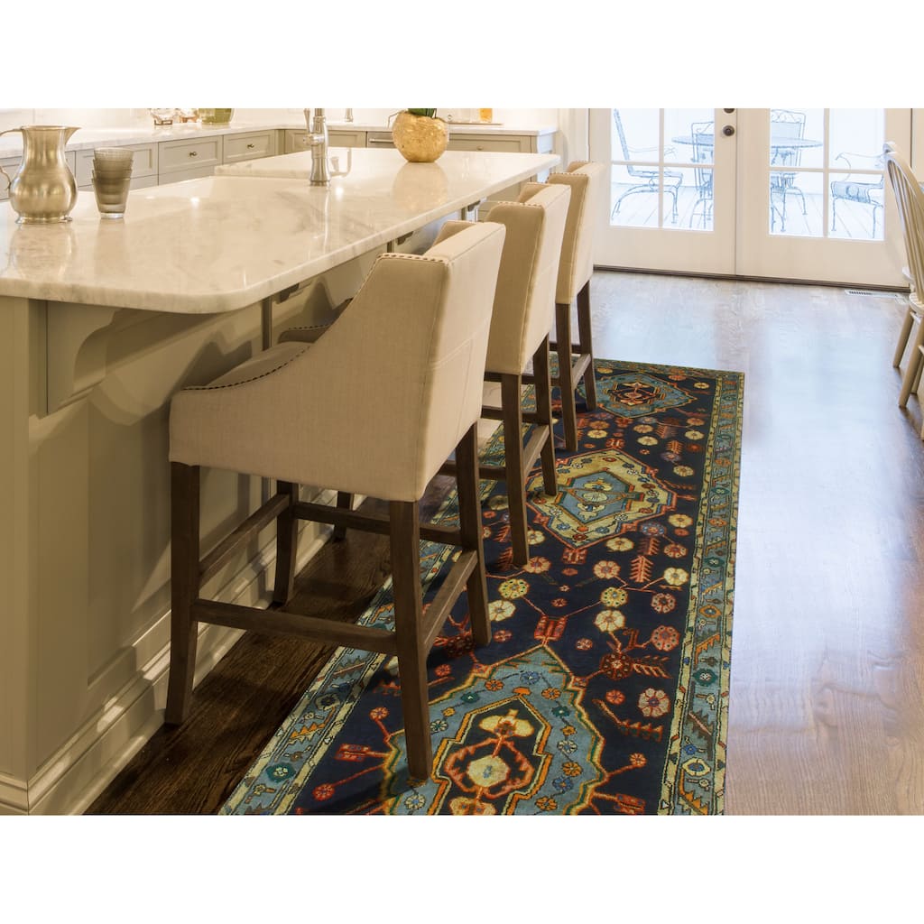 Fine Vintage Distressed Julieth Navy/Grey-Blue Runner - 3'3" x 10'3"