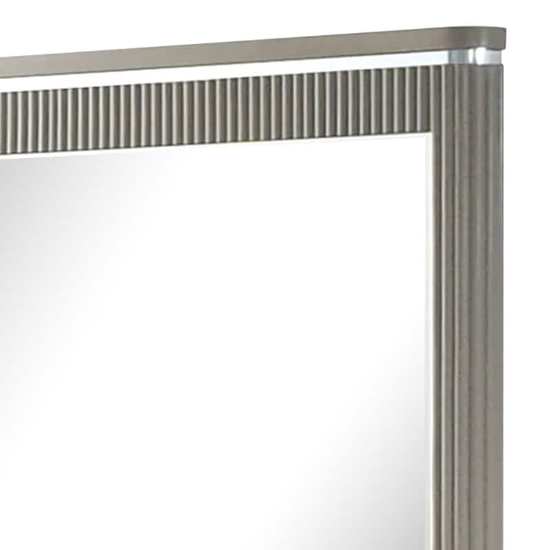 Gema Dresser Mirror, 38 Inch Light Gray Wood, Reeded Design, Silver Accents - Grey