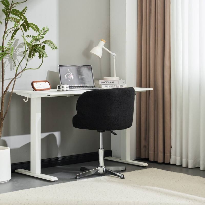 Cute Modern Teddy Swivel Chair Armless Adjustable Height Office Desk Chair with No Wheels and Backrest Support - N/A