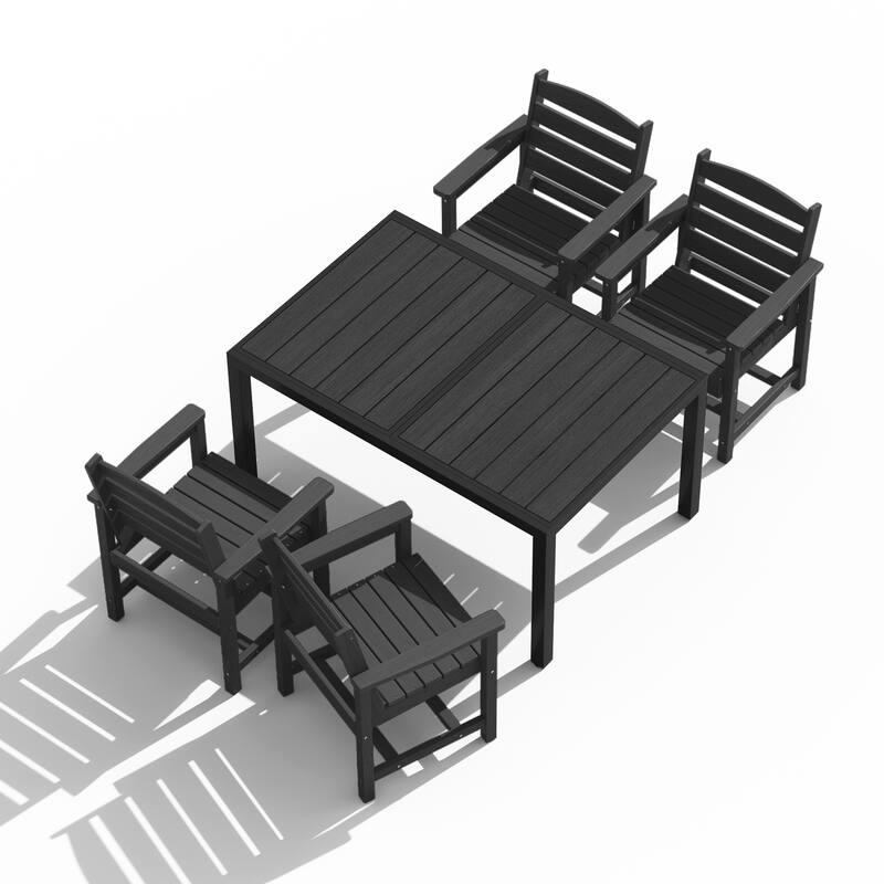 5-Piece HDPE Outdoor Extendable Dining Set with 4 Chairs – All-Weather Patio Furniture - N/A