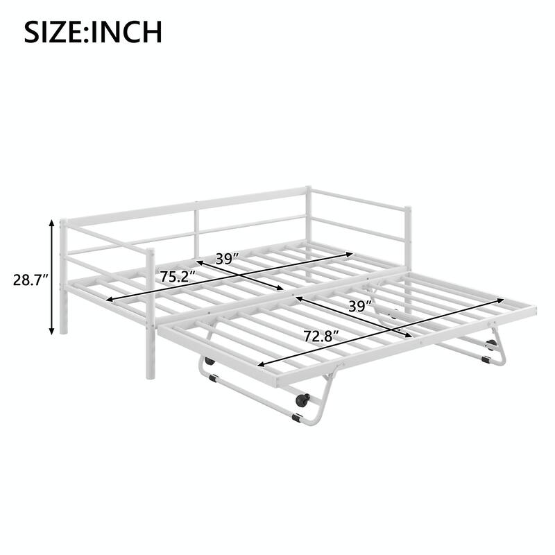 Twin Size Metal Daybed with LED Lights and Adjustable Pop-Up Trundle
