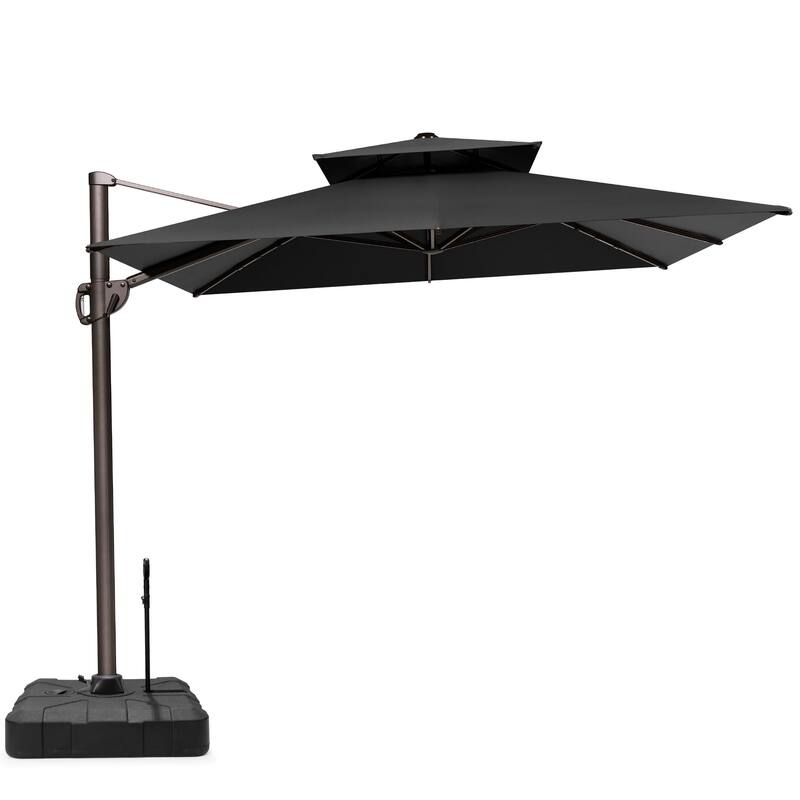 9 x 12 ft Double Top Patio Cantilever Umbrella 360-degree Rotation with Base