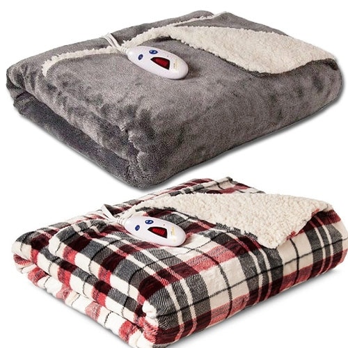 Biddeford Luxuriously Soft Velour and Sherpa Heated Throw Blanket