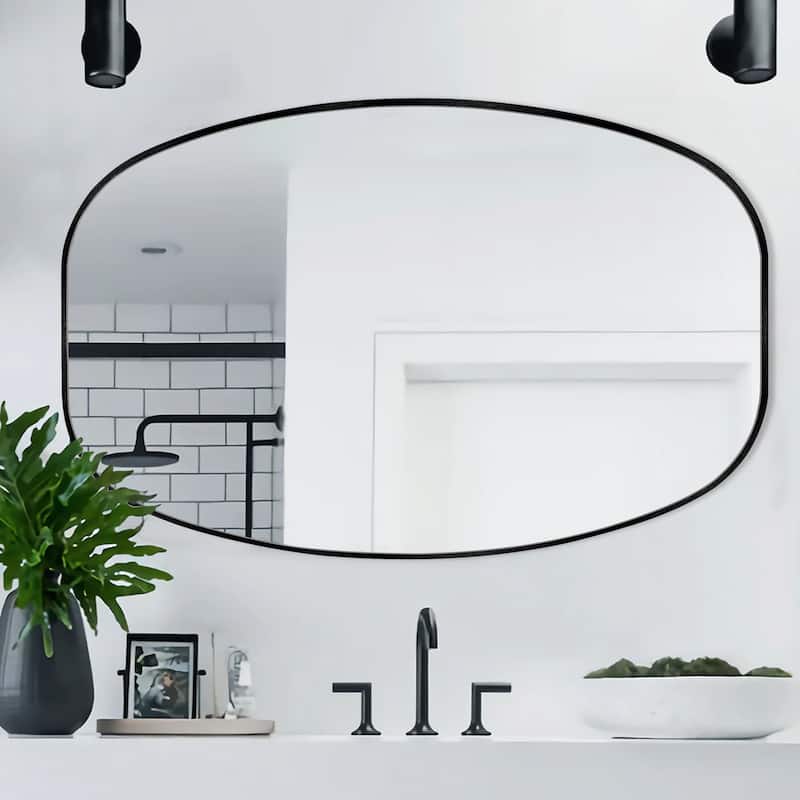 Oval Wall Mirror Bathroom Mirror for Over Sink - 30"X48" - Black