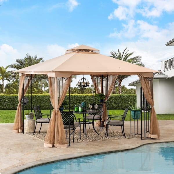 Shop Sunjoy 10 Ft X 10 Ft Steel Gazebo With Khaki Canopy Overstock 30581645