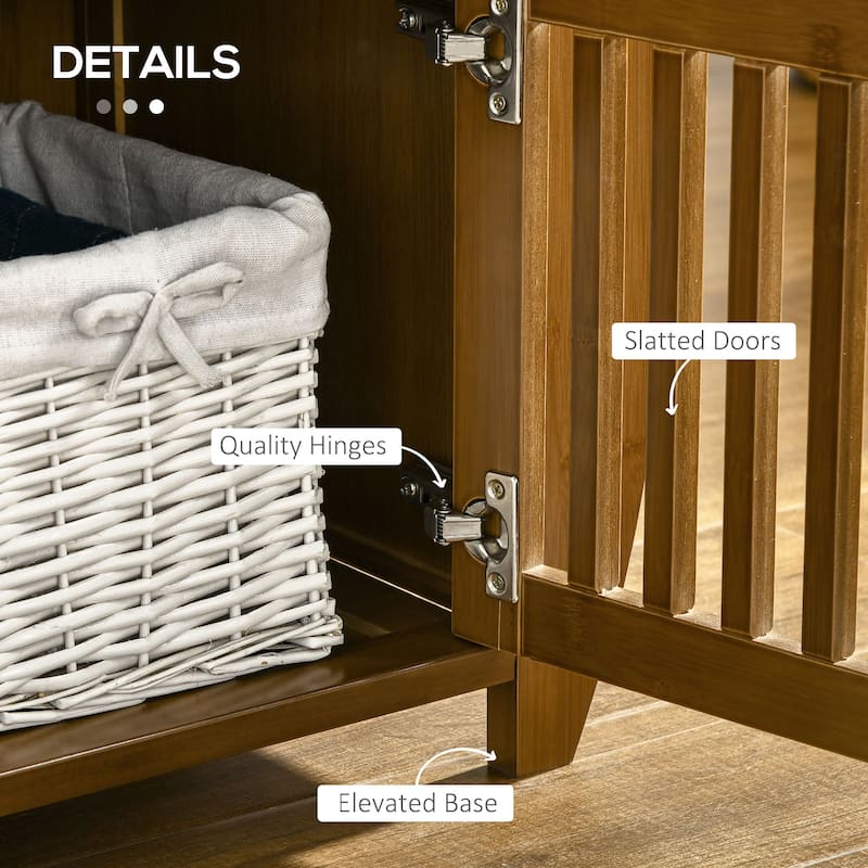 Shoe Bench with Storage Cabinets, Bamboo Entryway Bench Storage Bench with Seating Cushion, Side Rack and Hidden Compartment