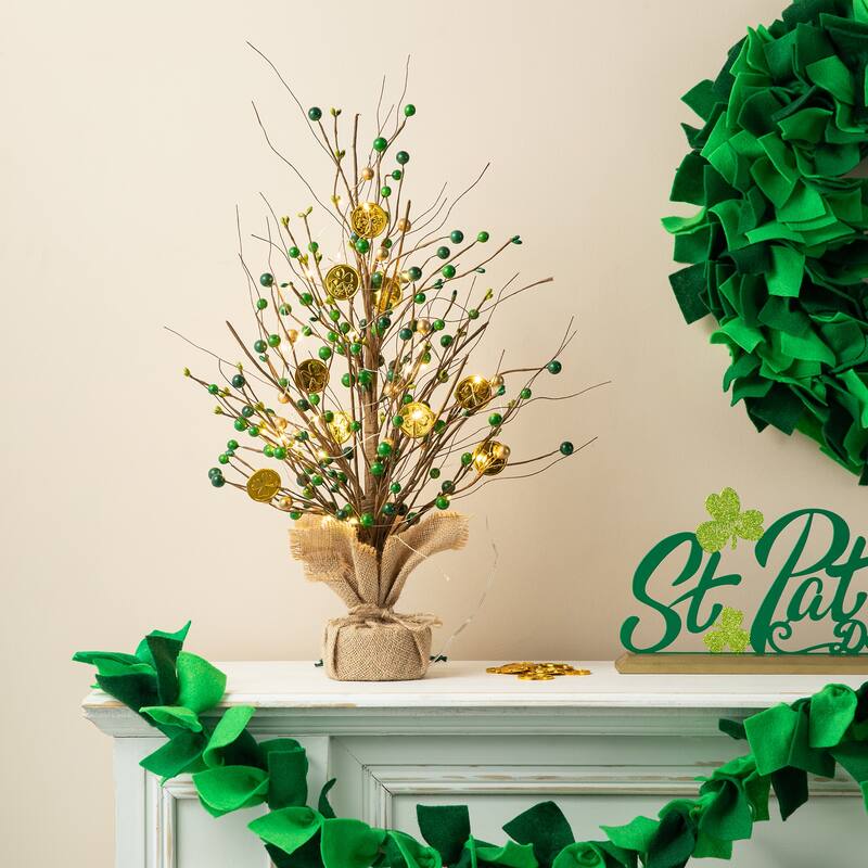 Glitzhome 21"H Lighted St. Patrick's Gold Coin Table Tree