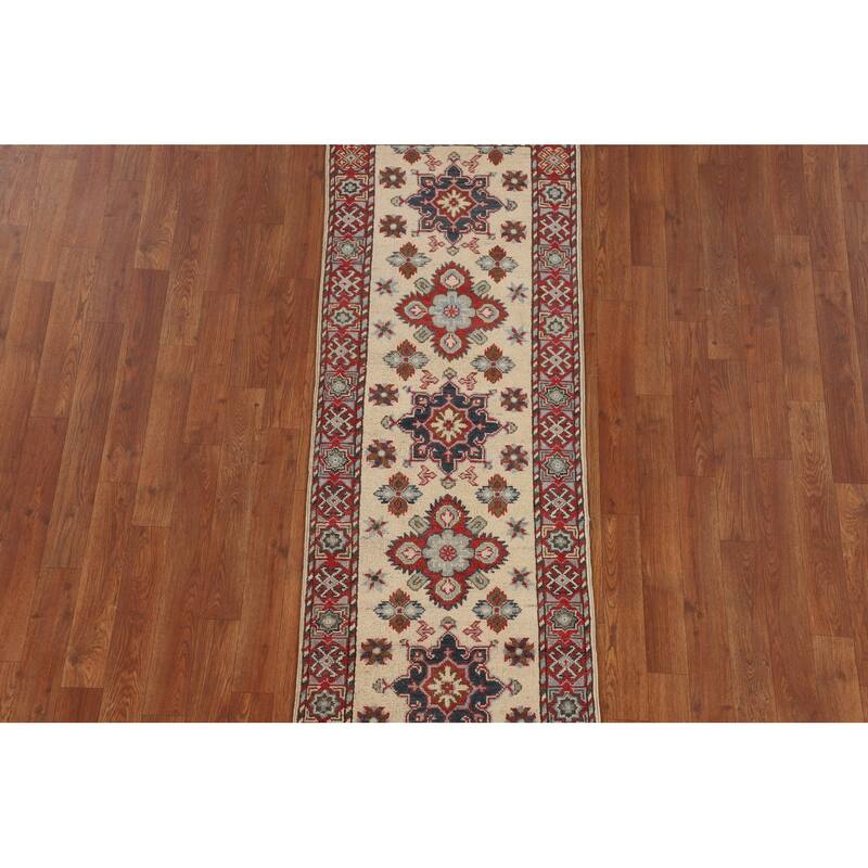 Geometric Kazak Oriental Runner Rug Hand-Knotted Hallway Wool Carpet - 2'0" x 5'10"