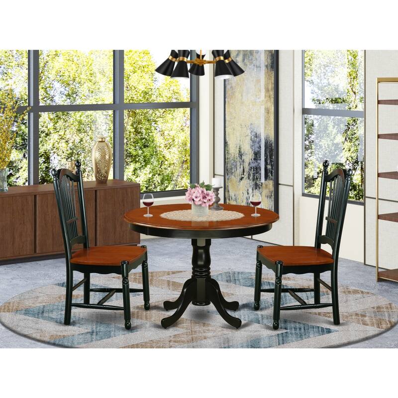HomeStock 3-Pc Black and Cherry Finish Solid Wood Top - Round Dining Room Set - Seats 4