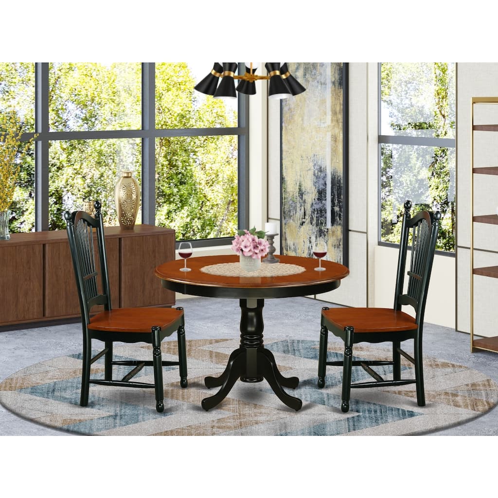 HomeStock 3-Pc Black and Cherry Finish Solid Wood Top - Round Dining Room Set - Seats 4