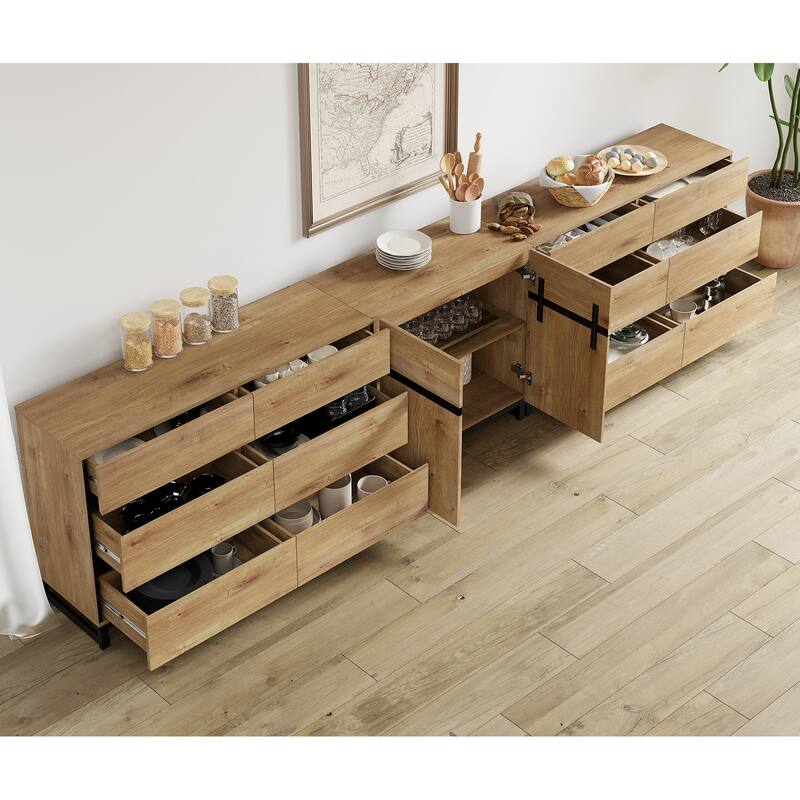 WAMPAT Modern Dresser with Adjustable Shelves, 3 in 1 Chest with Glass Doors and Storage Cabinet for Bedroom