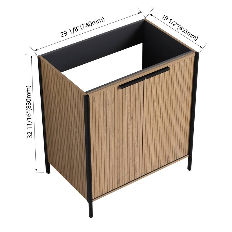 Modern 30 Inch Freestanding Bathroom Vanity Base with Soft-Close Doors and Storage Shelves - No Sink Included