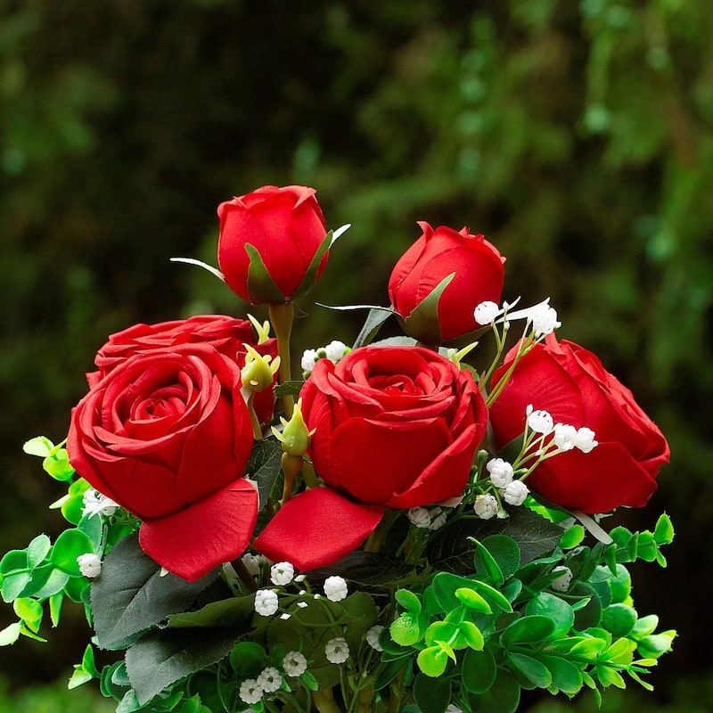 Mixed Artificial Rose Floral Arrangements in Vase Table Centerpieces for Dining Room Decoration
