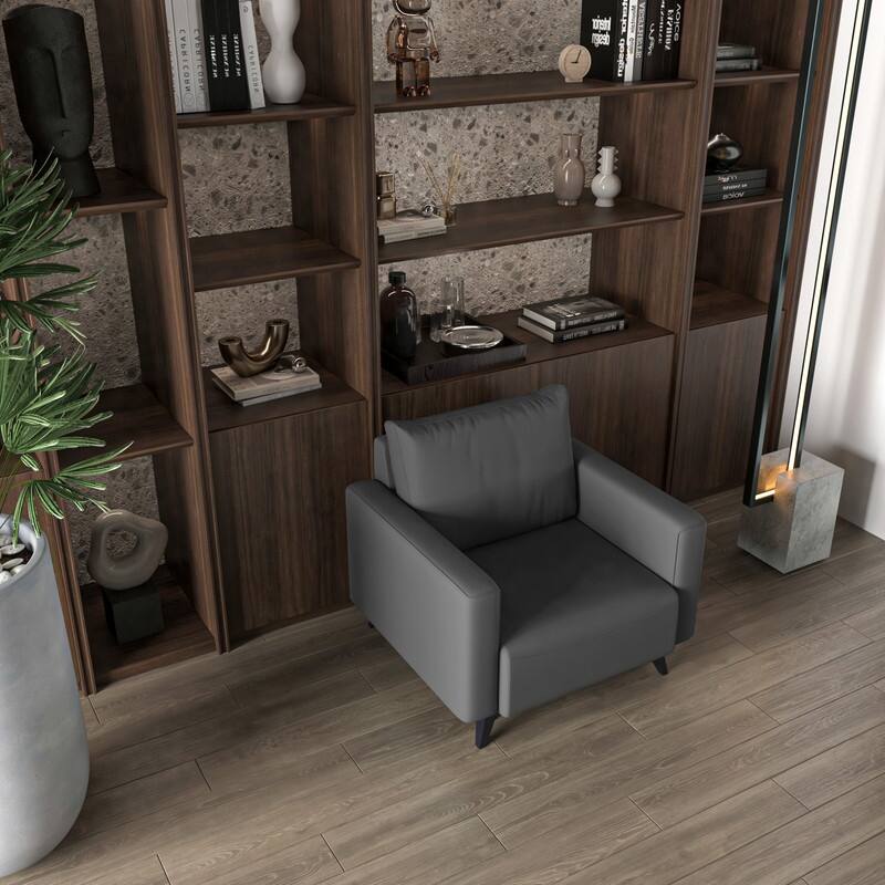 Inno Modern Vegan Leather Single-Seater Sofa Side Armchair with Solid Wood Frame, Metal Legs, Removable Cushions Accent Chair