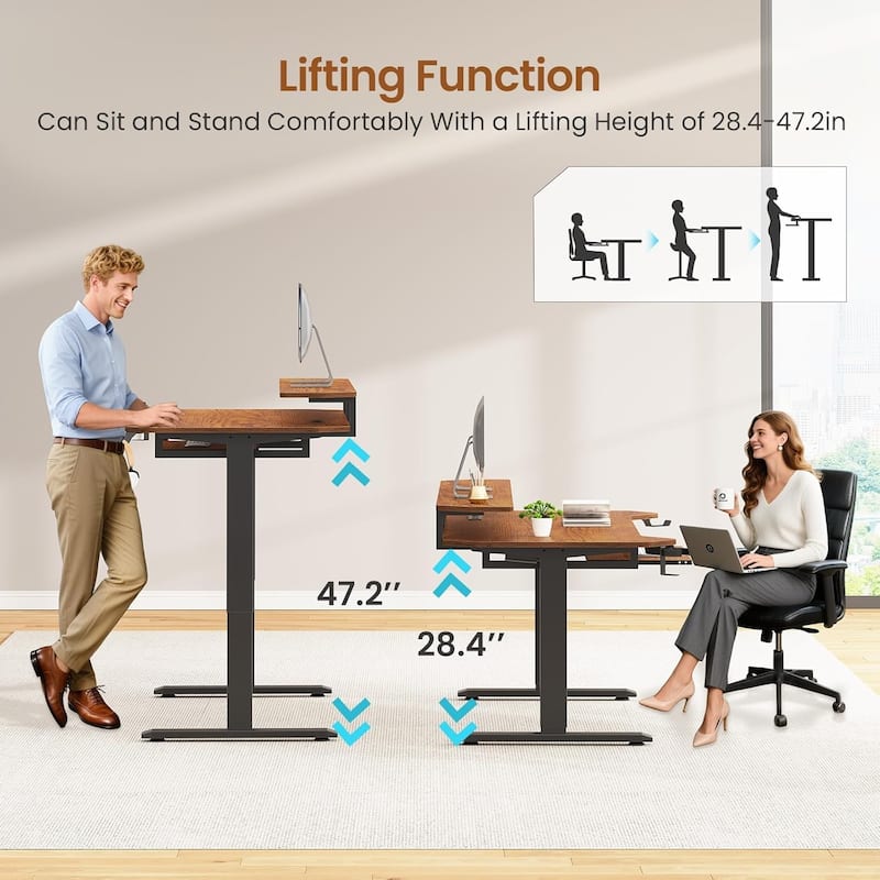 55" Standing Gaming Desk Long Computer Desk Power Strip Keyboard Tray